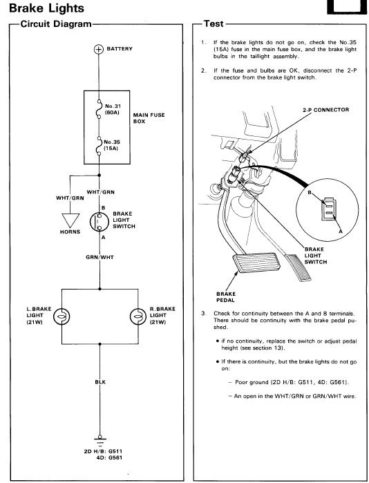 Brake light switch' honda civic 1993 diagram #3