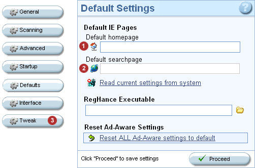 Removing the default options for Ad-Aware.