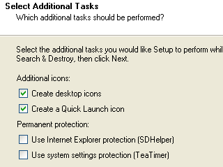 The additional tasks that Spybot can perform can be selected during installation.