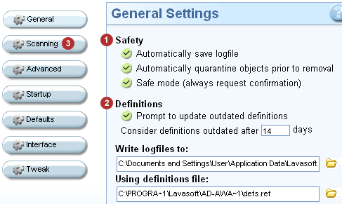 General settings for Ad-Aware.