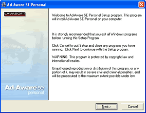 Starting the installation of Ad-Aware.
