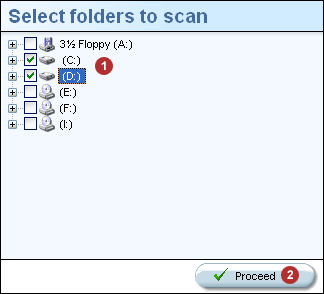 Selecting the disks you want Ad-Aware to scan through.