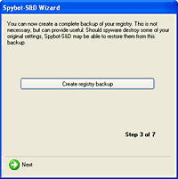 Spybot will make a backup of your registry now.