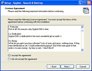 The cool Spybot user agreement.