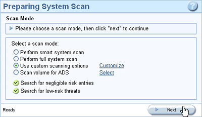 Starting the scan for spyware.