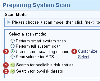 Selecting a methof of scanning your system for spyware.