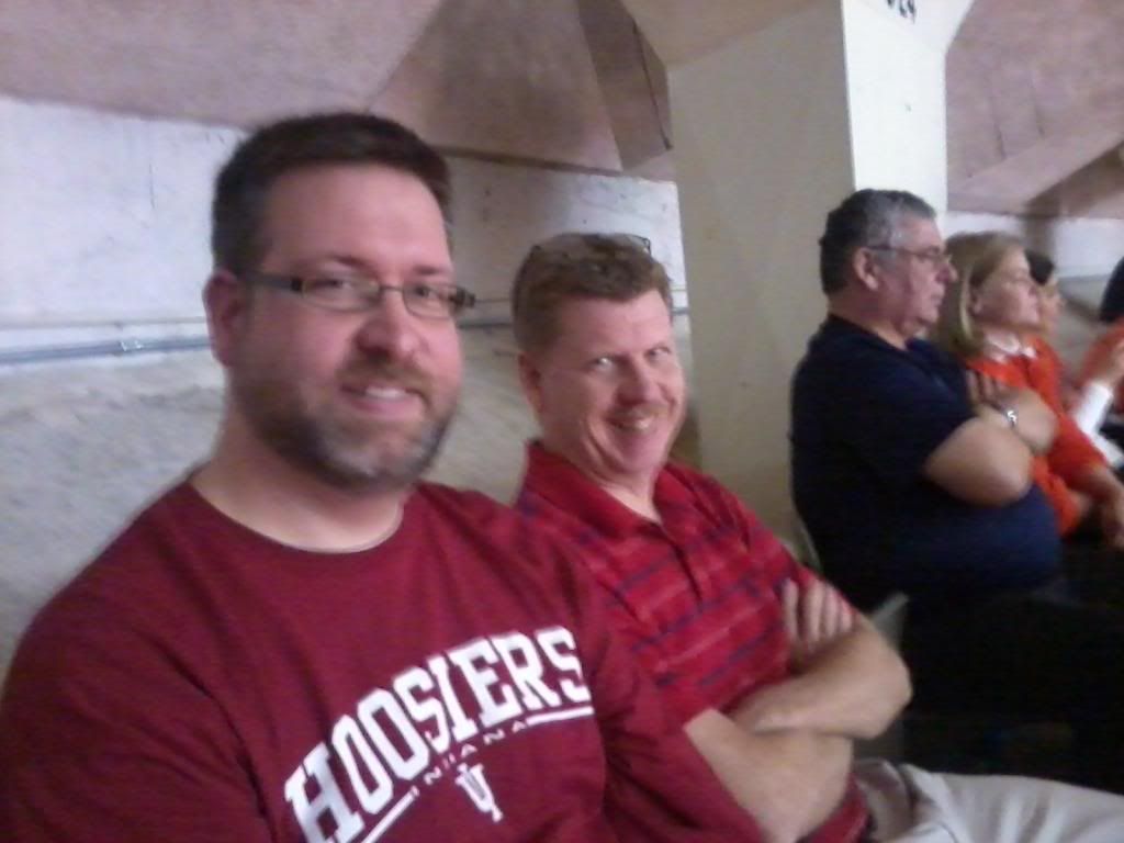 Kevin and uncle Dale wearing their IU red at the Indiana vs Illinois game in Assembly Hall in Champaign Illinois