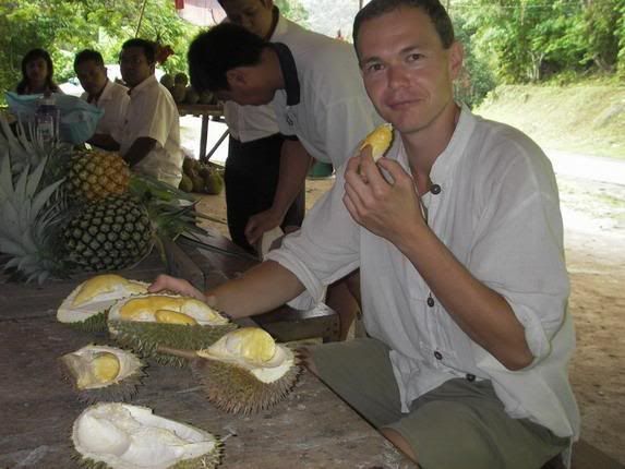 Petr eating durian