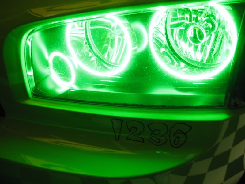 Charger complete GREEN headlights and fog Halo's