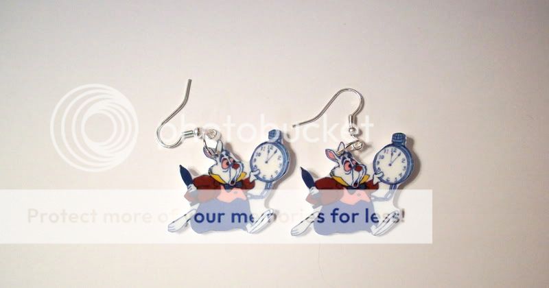 White Rabbit earrings disney,Alice in wonderland,clock  