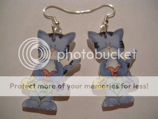 Valentines Earrings Cat Kitten Conversation Hearts love  