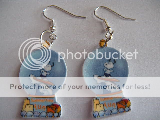 Snoopy surfing summertime fun Snowglobe Earrings unique  