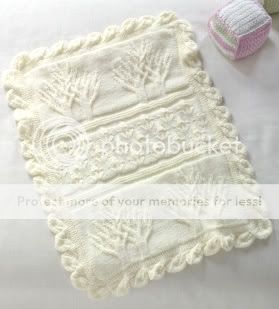 Heirloom Aran Twin Trees Pattern Baby Blanket with Leafy Edge Knitting 